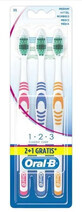 Oral-B 1,2,3 Classic, Cepillo de dientes, mediano, 3 piezas