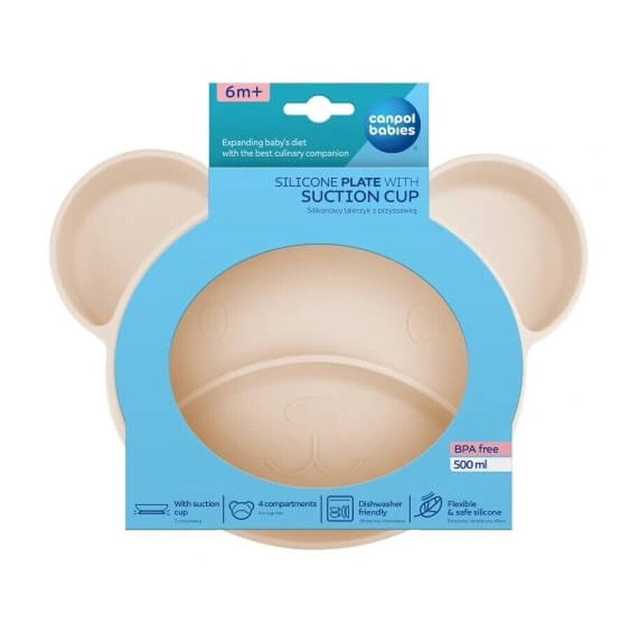 Canpol Bebés Plato de silicona de tres piezas con ventosas 51/401 crema, 6m+