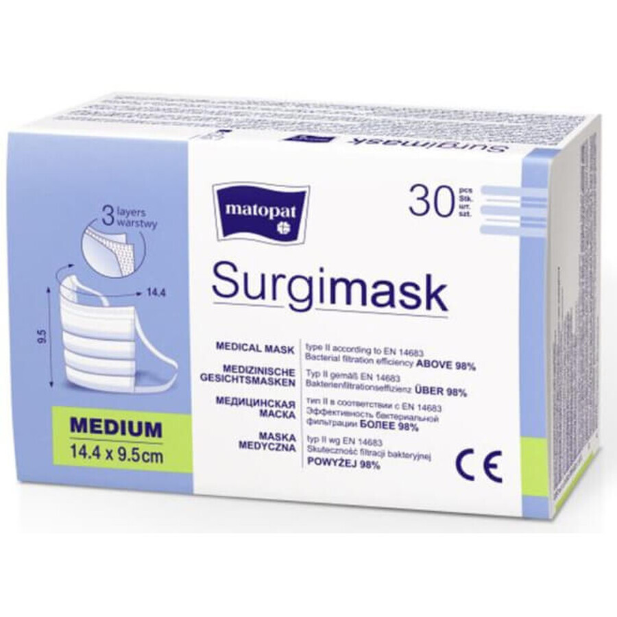 Surgimask, măști MED tip II non-opace, 3 straturi M, 30 bucăți