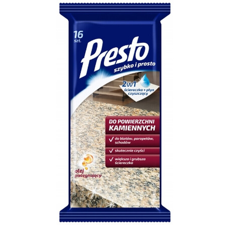 Presto, Salviette umidificate per superfici in pietra, 16 pezzi