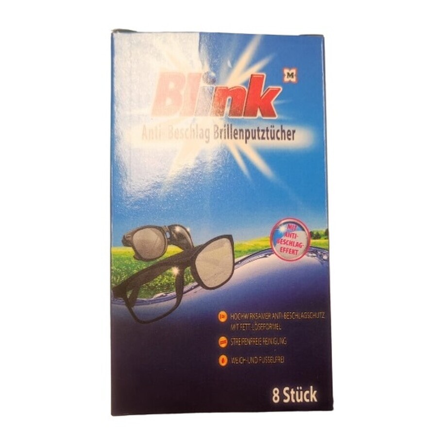 Blink, Toallitas limpiadoras antivaho para gafas, 8 piezas