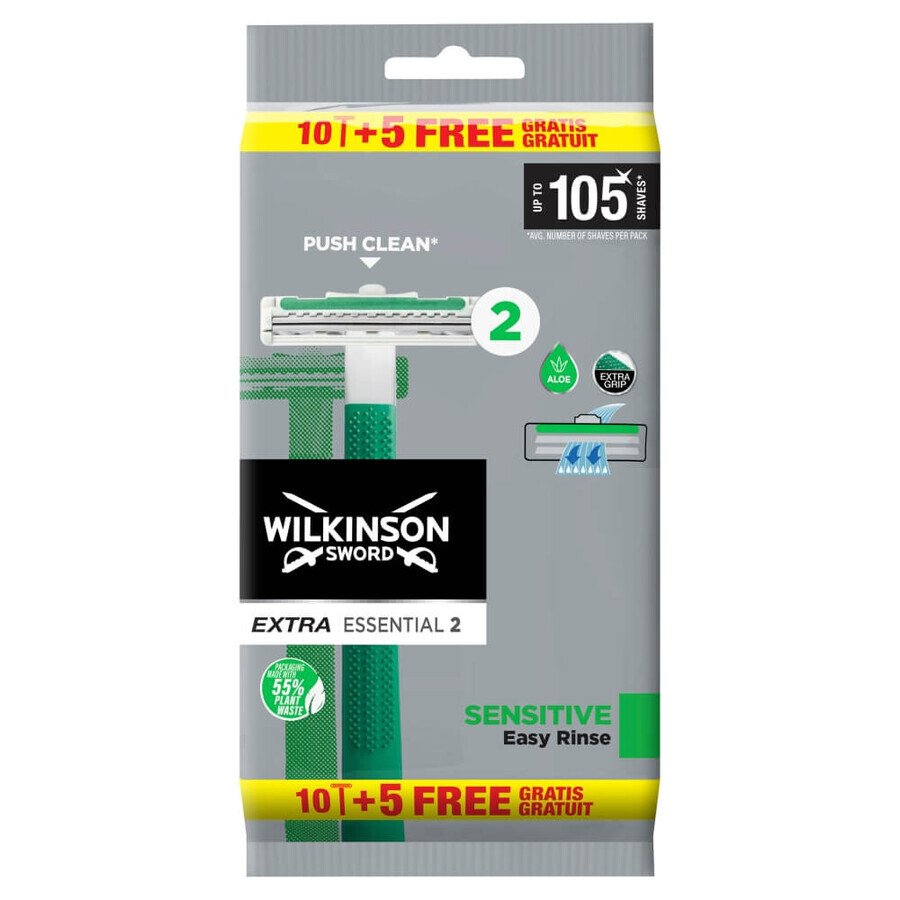 Wilkinson Extra Essential 2 Sensitive Aparat de ras de unică folosință pentru bărbați, 15 buc