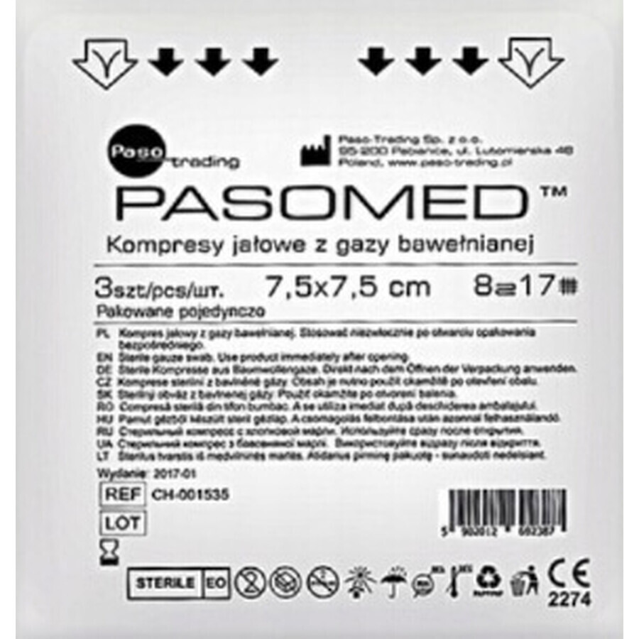 Tamponi autoadesivi, Pasomed, 17 fili, 8 strati, 7,5 cmx7,5 cm, 3 pezzi - Lunga durata!