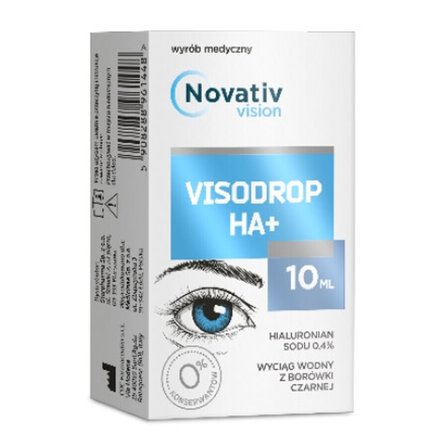 Gotas oculares Novativ Vision Visodrop HA+, 10 ml - ¡Uso prolongado!