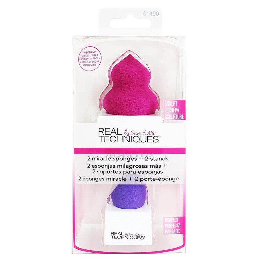 Real Techniques 2 Miracle Sponges + 2 Statieven Make-up spons set x2+Statief x2