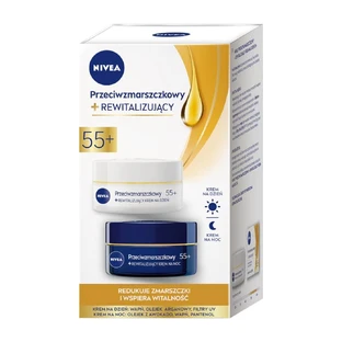 Nivea Pack 2 Crema de Día Antiarrugas+ Revitalizante y Crema de Noche 55+, 2x50ml