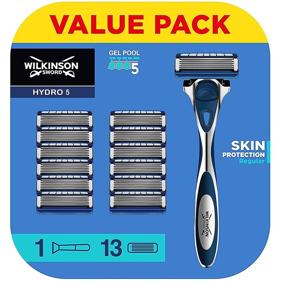 Wilkinson Hydro 5 Skin Protection Regular Rasierer mit auswechselbaren Klingen 1 Stück + Kartuschen 13 Stück