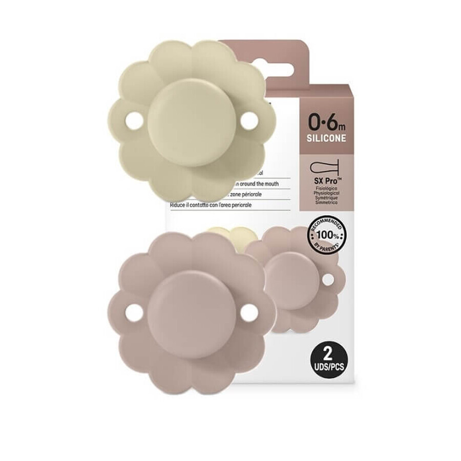 Suavinex, SX Pro silicone dummies 0-6m Wonder Whitecap Gray + Pale Mauve, 2 pieces