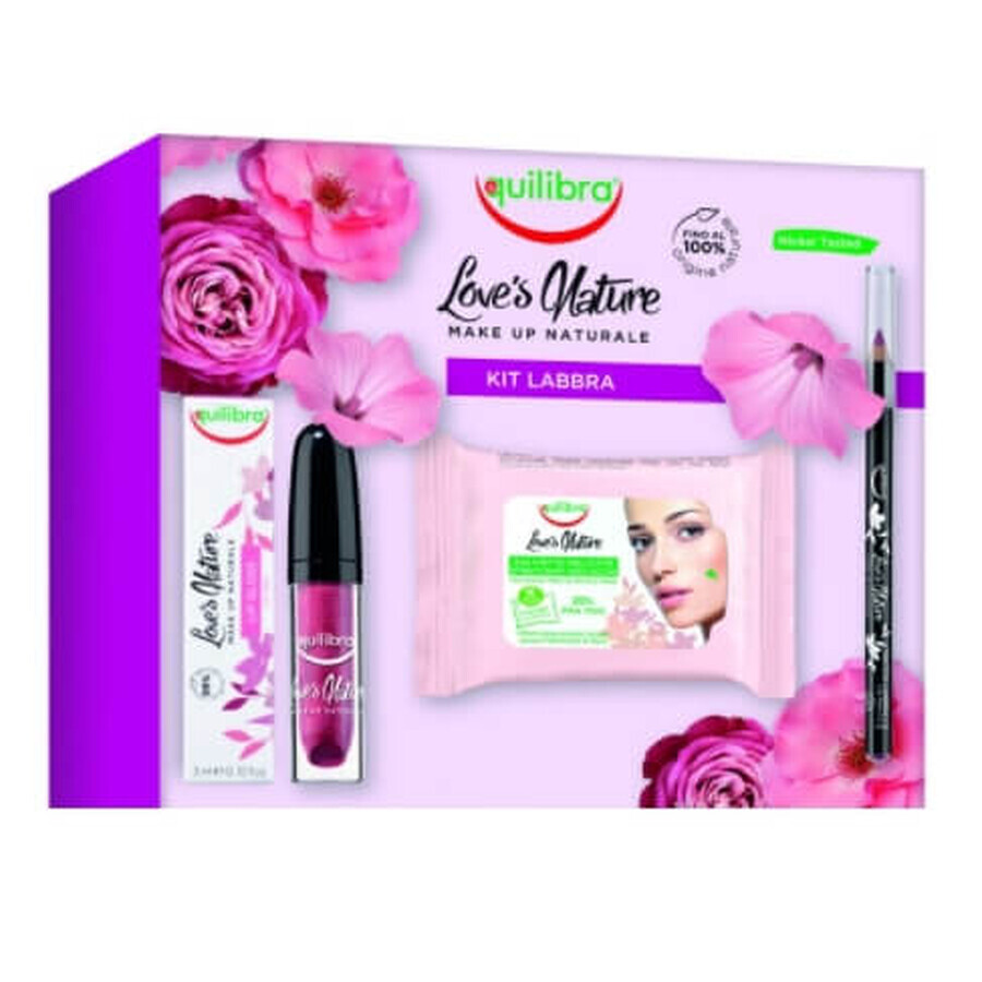 Kit de buze Equilibra, Loves Nature: Ruj 3ml + Creion de buze 1.1g + Șervețele 10 bucăți
