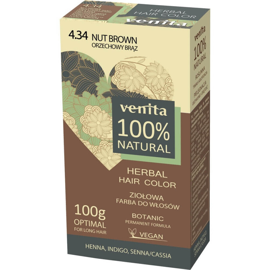 Venita 100% Herbal Hair Colour 4.34 Walnut Peach, 100g