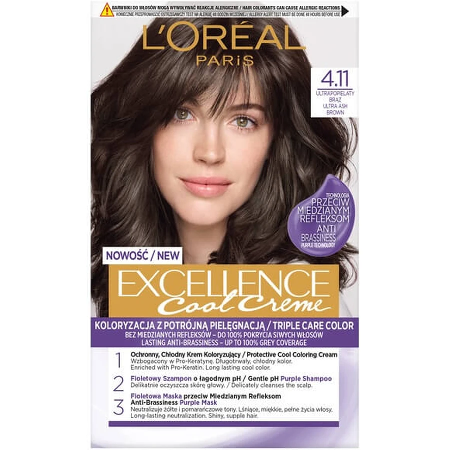 L'Oreal Paris Excellence Cool Creme Wachs Farbe 4.11 Ultra grau Brz