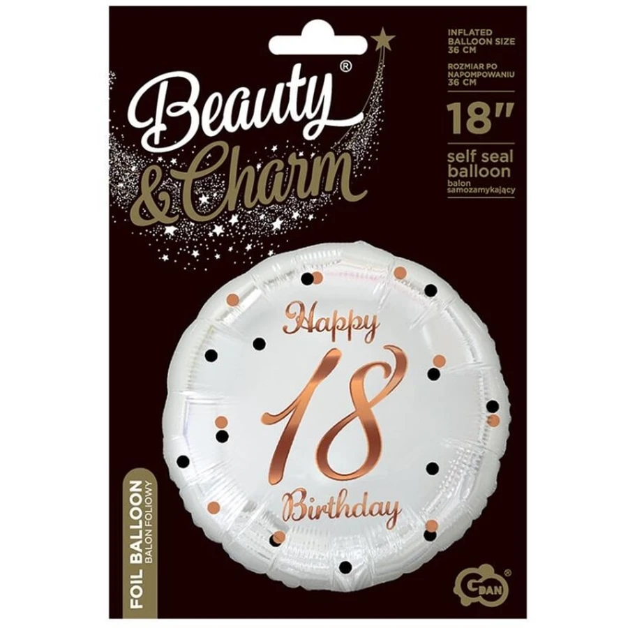 Foil balloon Happy Birthday 18, white, 1 pc