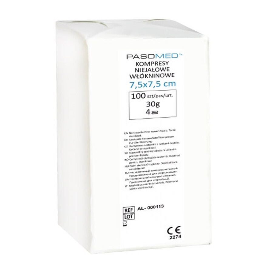 Tampons en non-tissé, non-tissé, Pasomed, 30g, 4 couches 7,5 cm x 7,5 cm, 100 pièces - Longue durée !