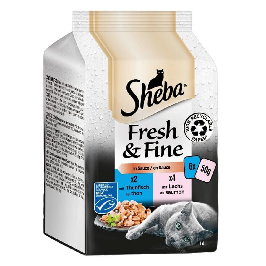 Sheba, Fresh amp; Fine, bolsitas para gatos, hueso y engorde, 6x50g