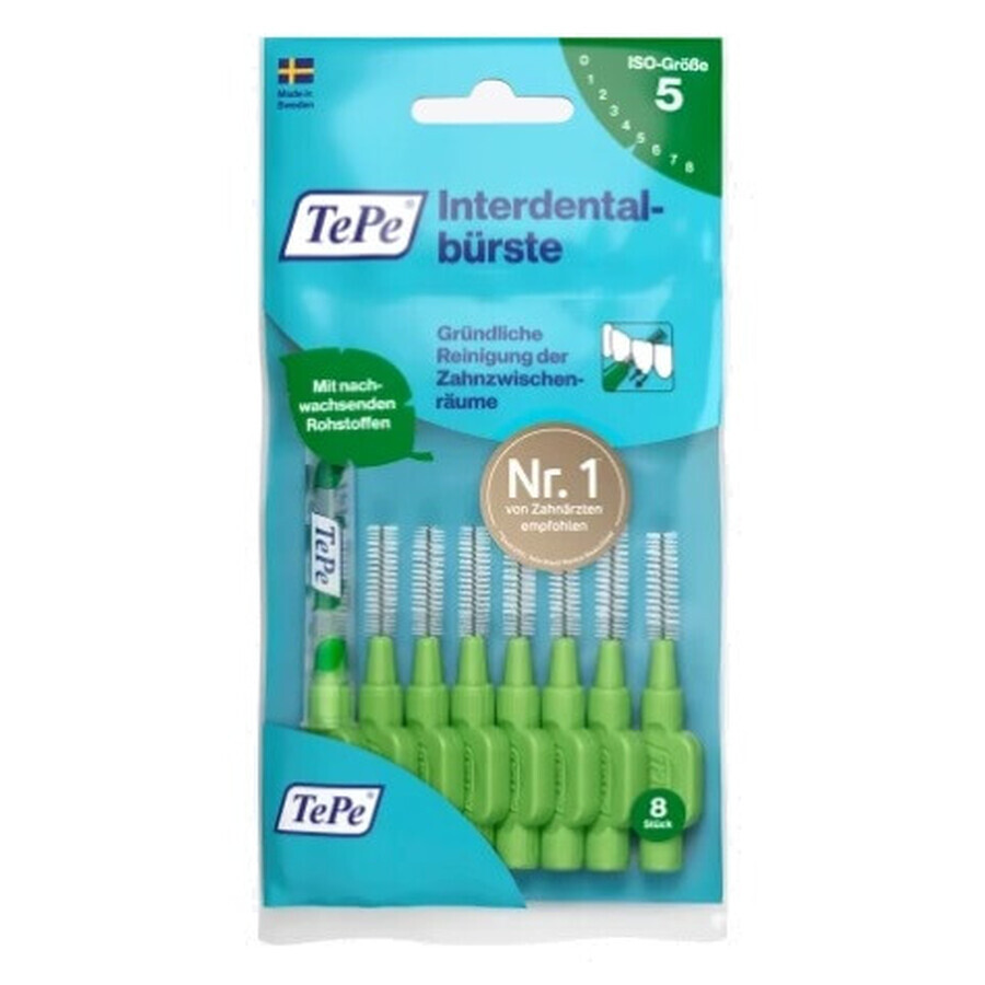 Boutique TePe, Brosses à dents, vertes 0,8 mm, taille 5, 8 pièces TePe, Brosses à dents, vertes 0,8 mm, taille 5, 8 pièces