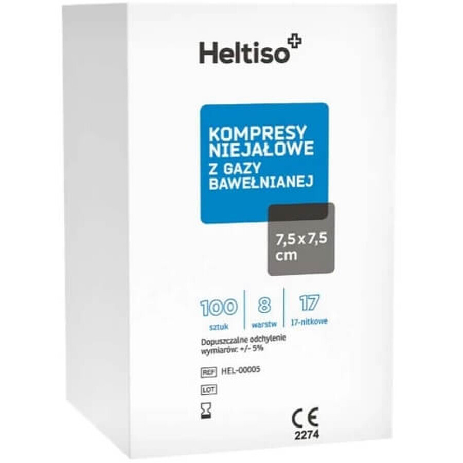 Heltiso, Neionic cotton gauze swabs, 17 threads, 8 layers 10 x 10cm, 100 pieces