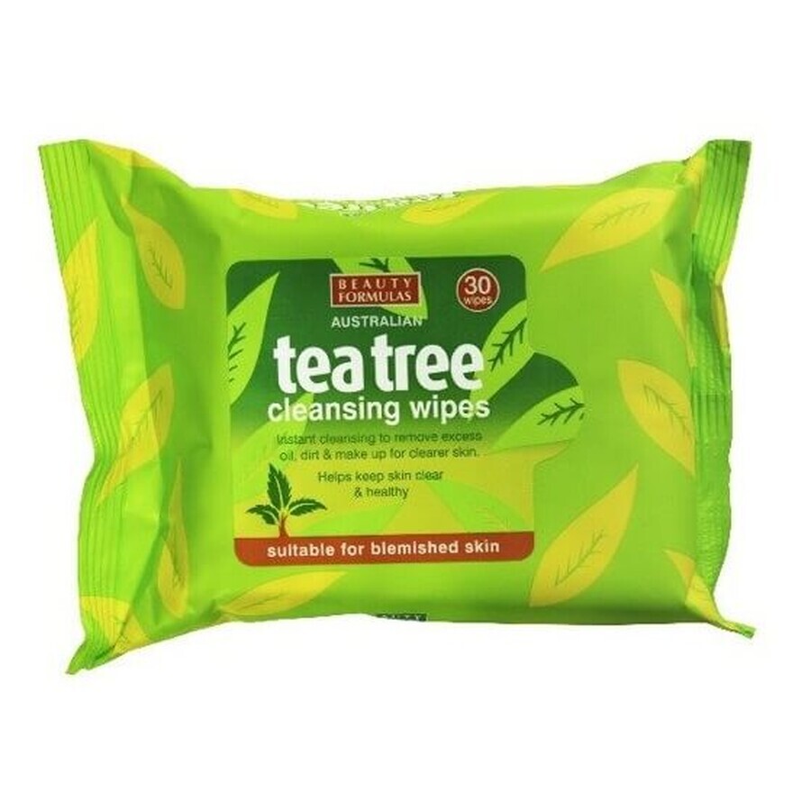 Beauty Formulas, Facial Cleansing Wipes, Tea tree, 30 pieces