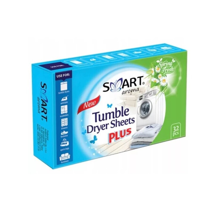 Smart Aroma, fresh spring scented dryer wipes, 32 pieces