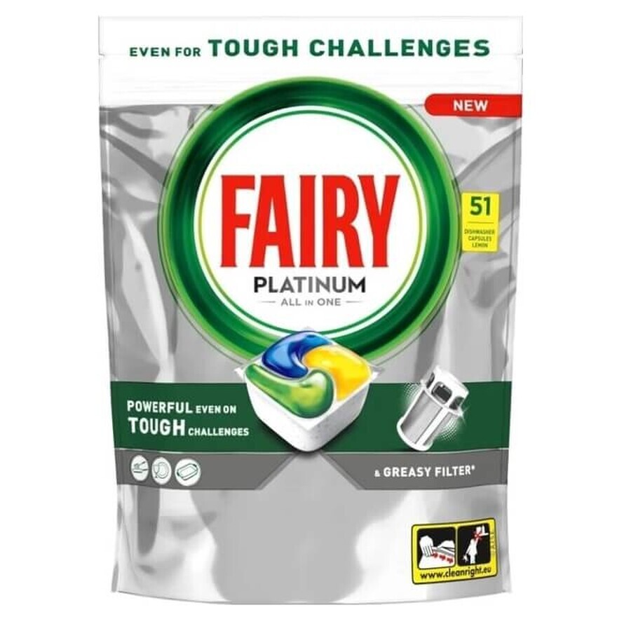 Capsule per lavastoviglie Fairy Platinum All in One Lemon, 51 pz.
