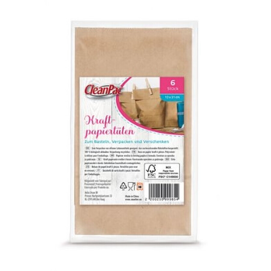 CleanPac, Kraft, Pungi de hârtie, 6 bucăți