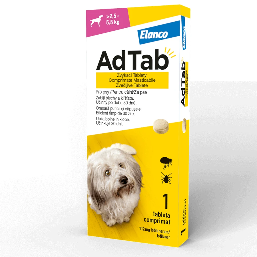 Oraal antiparasiticum voor honden van 2,5-5,5 kg AdTab Dog 112,5 mg, 1 tablet, Elanco