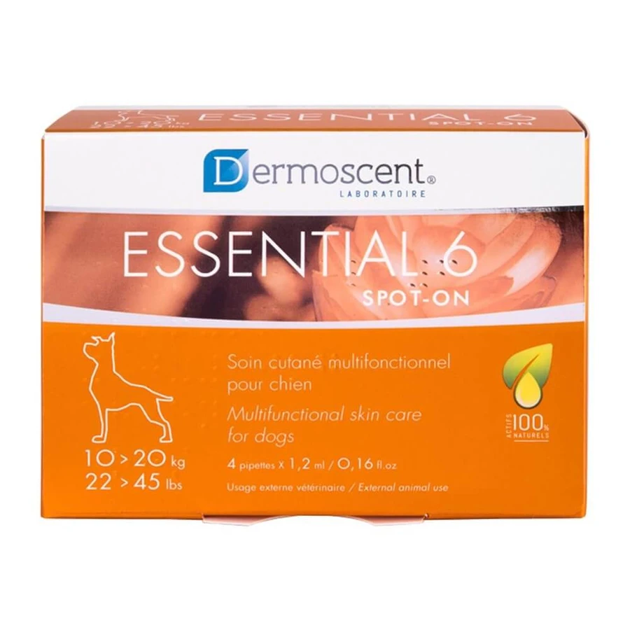 Multifunctional skin care product for dogs between 10-20 kg, adapted to all skin and hair types Essential 6 Spot On, 4 x 1.2 ml, Dermoscent