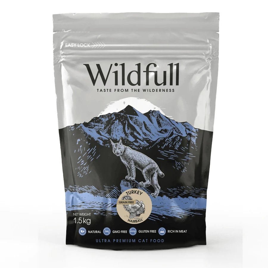 Pienso seco de pavo para gatos adultos Cat Hairball, 1,5 kg, Wildfull