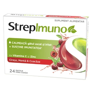 Strepimuno aux cerises, à la menthe et aux raisins de Corinthe, 24 pastilles à sucer, Reckitt Benckiser