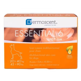 Producto multifuncional para el cuidado de la piel de perros de 20-40 kg, adaptado a todo tipo de piel y pelo Essential 6 Spot On, 4 x 2,4 ml, Dermoscent