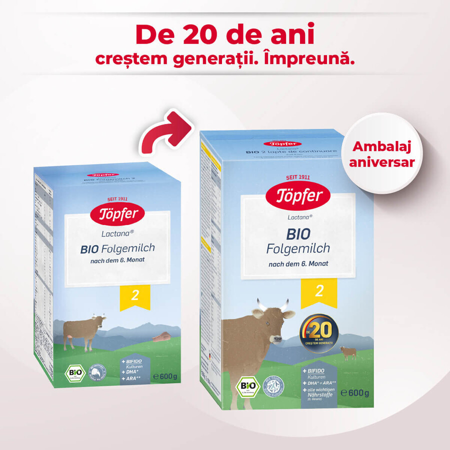 Milk powder Bio 2 Lactana, 6 months+, 600 g, Topfer