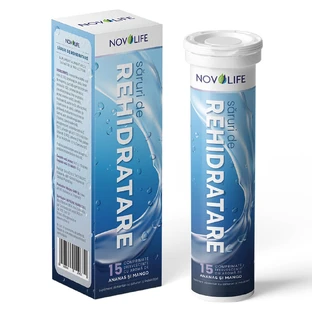 Rehydration Salts with pineapple and mango flavor, 15 effervescent tablets, Novolife