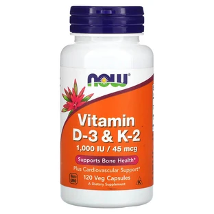 Vitamine D-3 1000UI Si K2 MK4 45 mcg, 120 gélules végétales, Now Foods