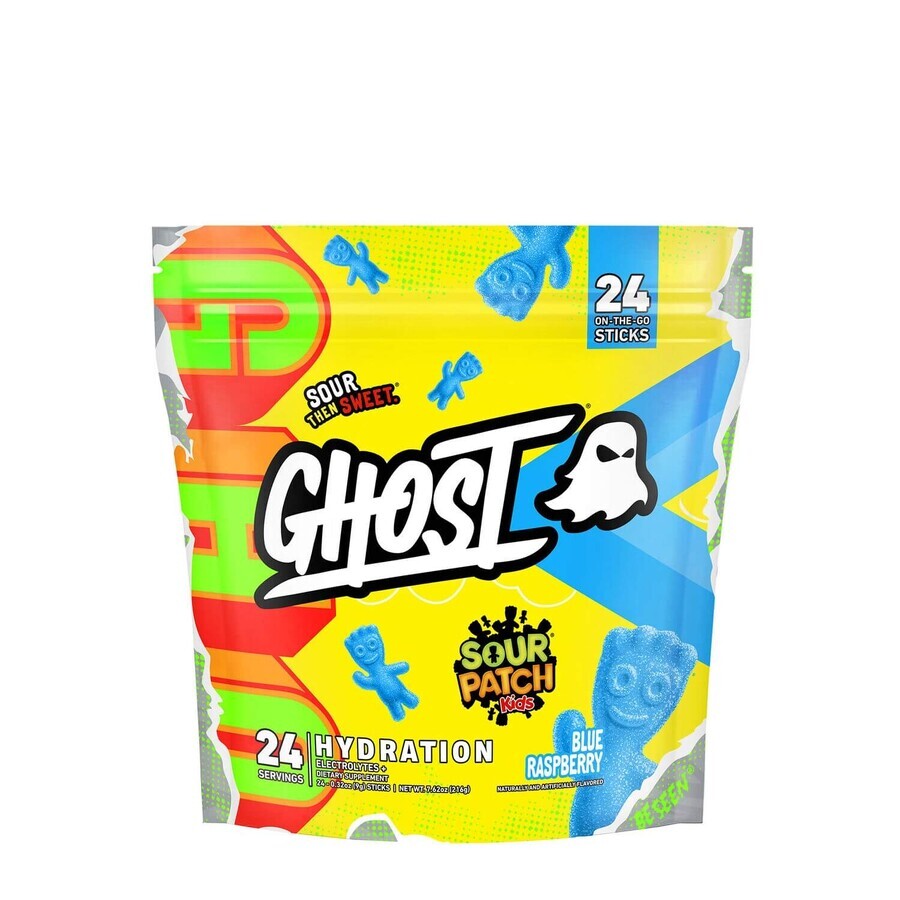 Ghost Hydration Sticks, Electrolyte Powder for Hydration with Blue Raspberry Flavor, 24 Packets