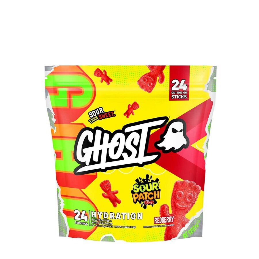 Ghost Hydration Sticks, Polvo electrolítico para la hidratación con sabor a arándanos, 24 sobres
