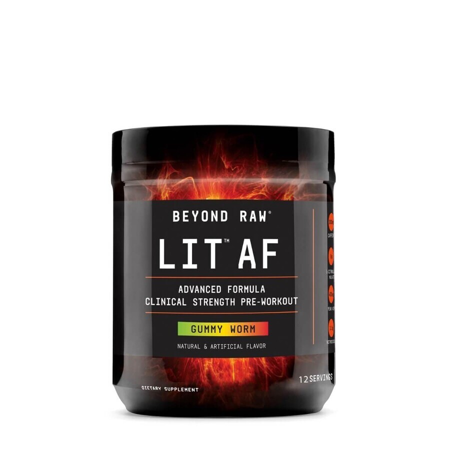 Gnc Beyond Raw Raw Lit Af, Fórmula pre-entrenamiento, con sabor a gelatina de frutas, 275.76 G