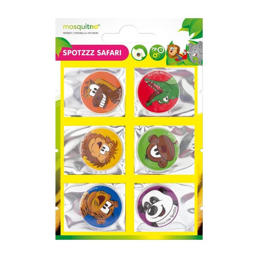 Set of 6 anti-mosquito stickers for children, with citronella scent, amnimale pattern, MosquitNo, 5,4 gr
