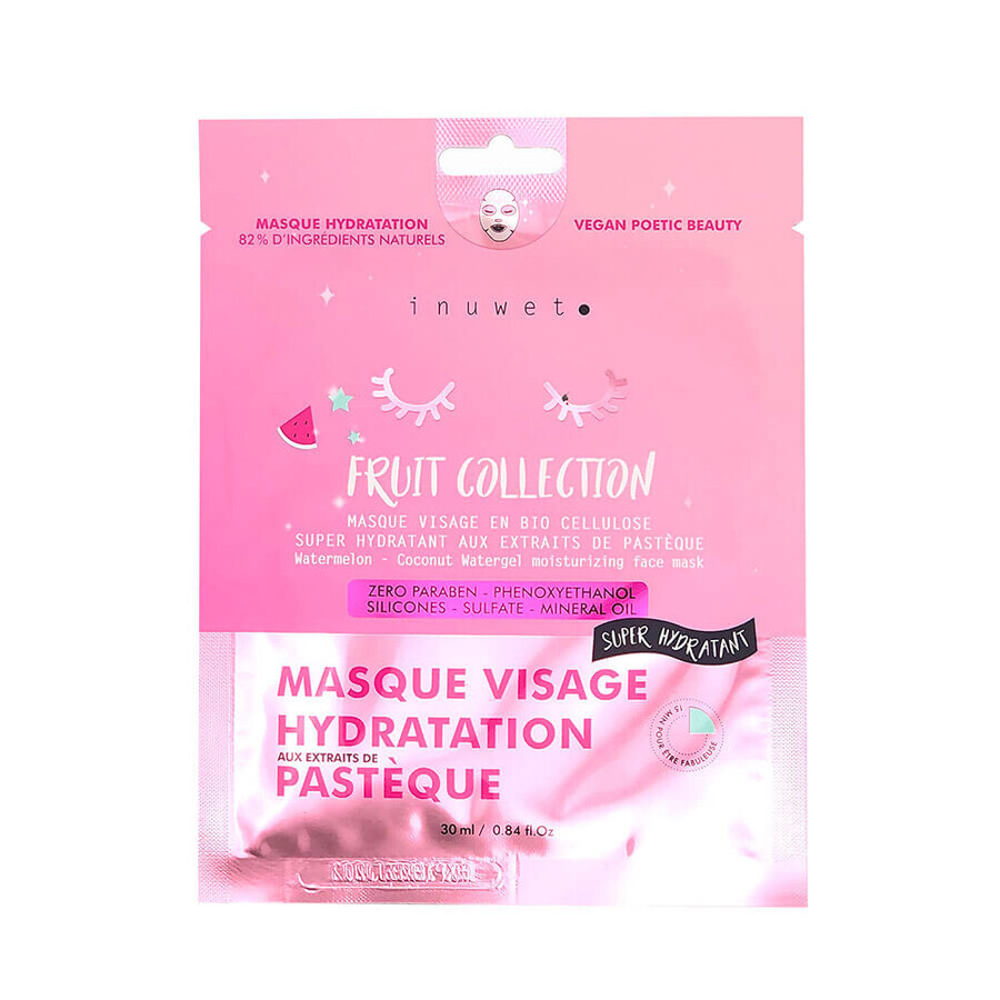 Maschera viso idratante in biocellulosa con estratto di anguria, Fruit Collection, Inuwet, 30 ml