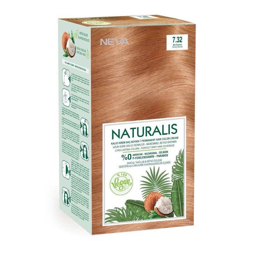 Coloration végane sans ammoniaque, Honey Blonde 7.32, Naturalis, Neva, 150 ml