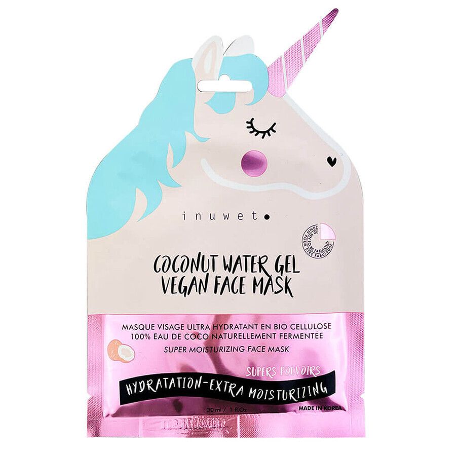 Moisturizing face mask made of biocellulose Coconut Water Gel, Unicorn, Inuwet, 30 ml