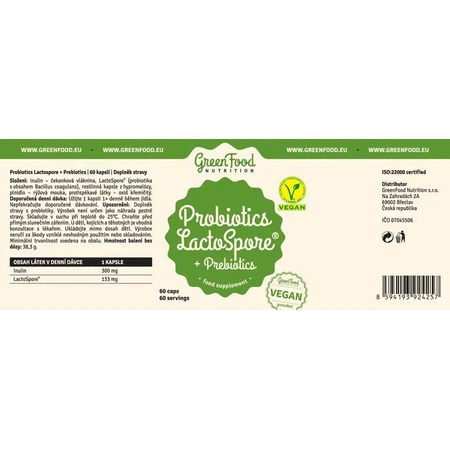 GreenFood Nutrition Probiotic LactoSpore® Probiotiques + Prébiotiques 60 gélules