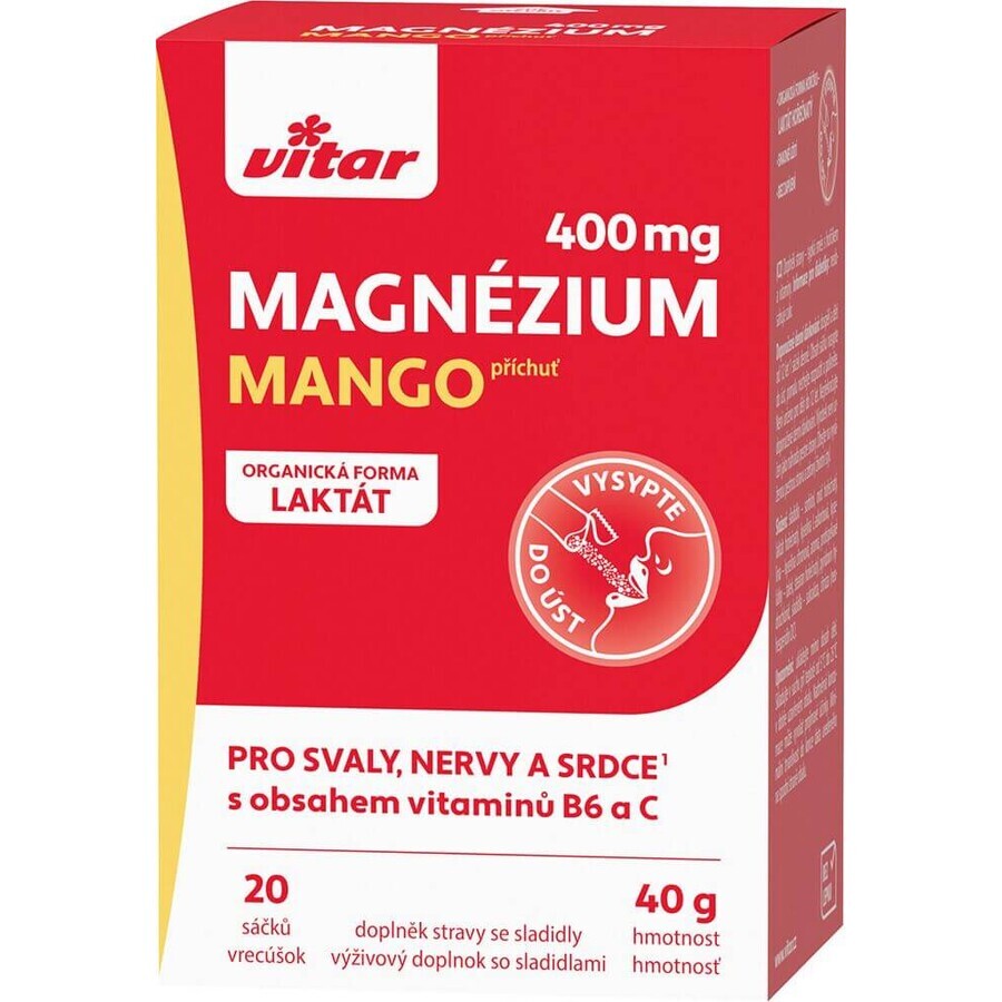 Vitar Magnesio 400 mg + vitaminas B6 y C 20 sobres