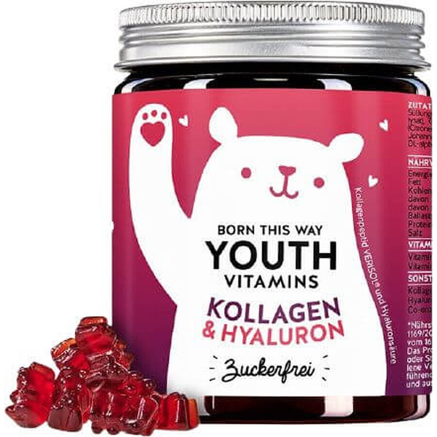 Bears Born This Way vitamine cu colagen, Q10 și acid hialuronic fără zahăr 90 buc