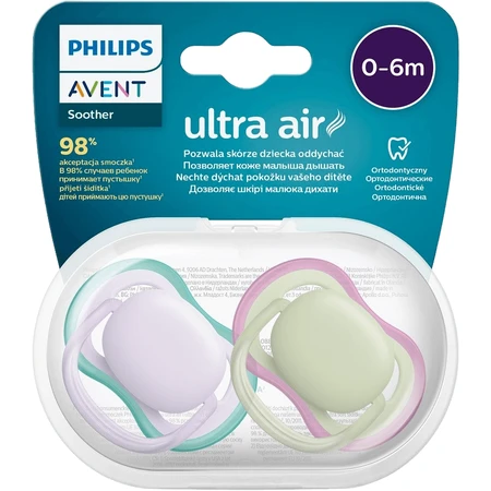Philips Avent Fopspeen Ultra Fopspeen neutraal lucht 0-6m meisje paars 2 stuks