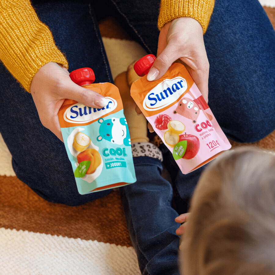 Sunar Cápsula de fruta fría plátano, albaricoques, yogur 12m+ 110 g
