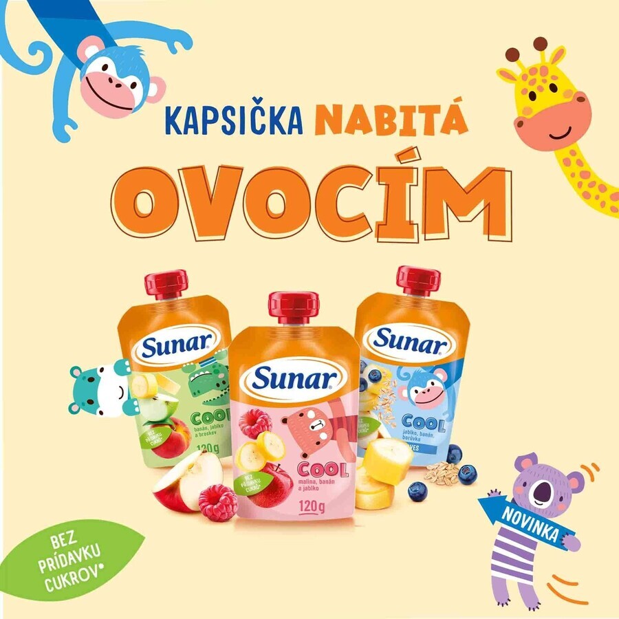 Sunar Cápsula de fruta fría plátano, albaricoques, yogur 12m+ 110 g