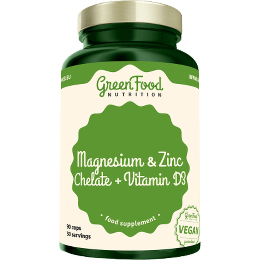 GreenFood Nutrition Chelați de magneziu și zinc + vitamina D3 90 capsule