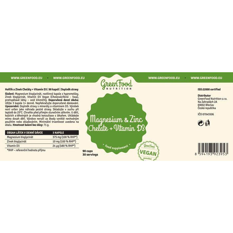GreenFood Nutrition Chelați de magneziu și zinc + vitamina D3 90 capsule