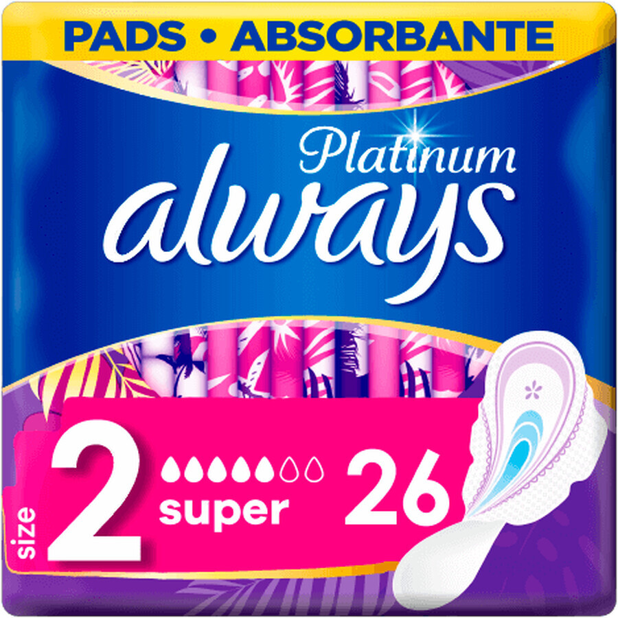 Buy Always Platinum Super Sanitary Napkins (size 2) with wings 26 pieces Always Platinum Super Sanitary Napkins (size 2) with wings 26 pieces