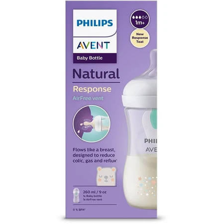 Biberón Philips Avent Natural Response con válvula AirFree 260 ml, 1m+ Oso