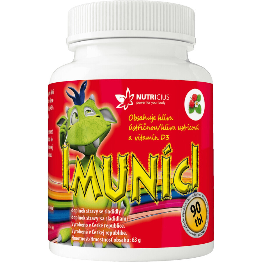 Nutricius IMUNICI Fungo ostrica con vitamina D3 per bambini al gusto di fragola 90 compresse